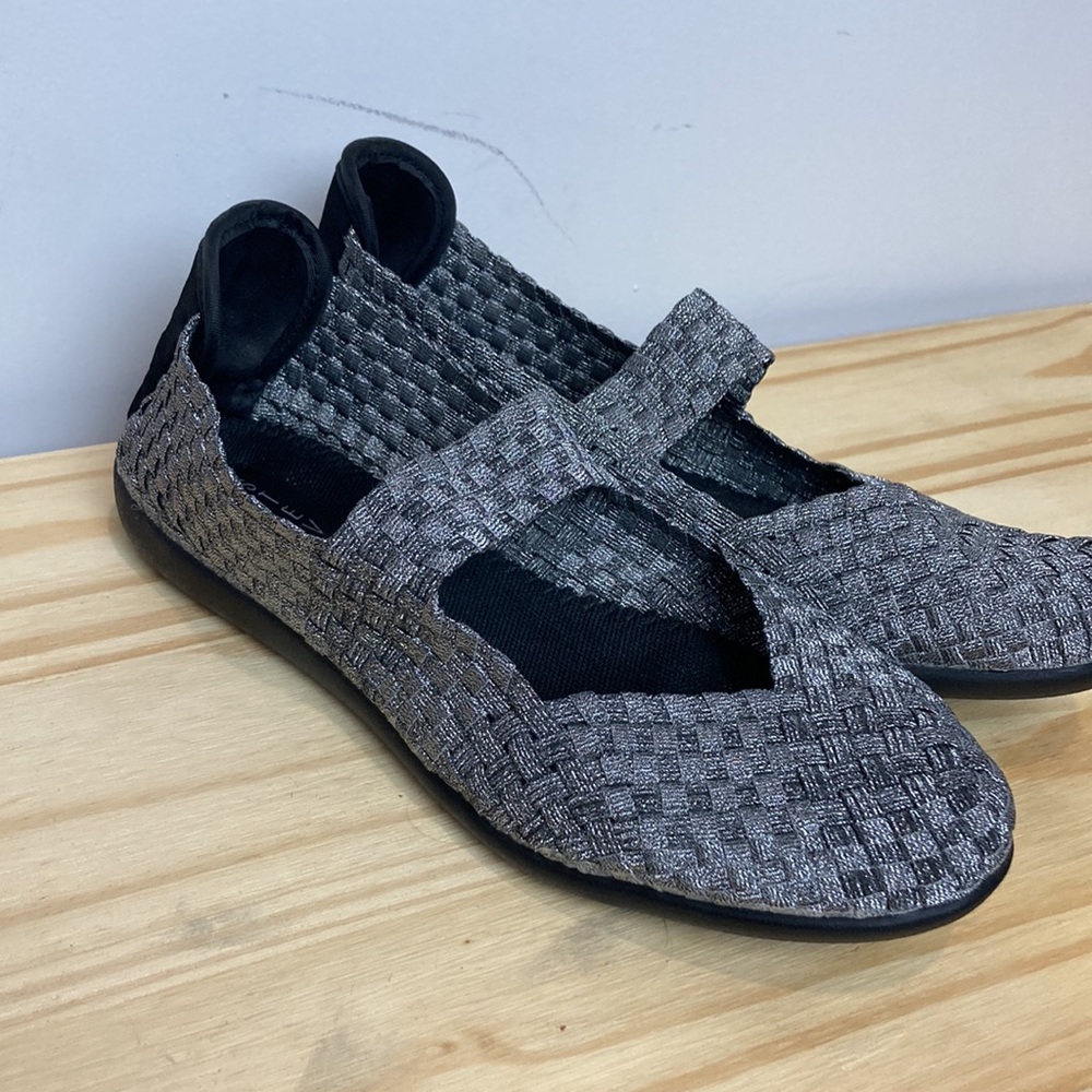STEVEN by STEVE MADDEN| Criss Pewter Metallic Woven Slip On Flats Women's - Picture 2 of 6